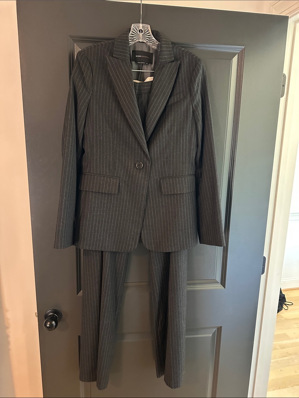 BCBGMaxAzria Gray Pinstripe Blazer and Pants Suit